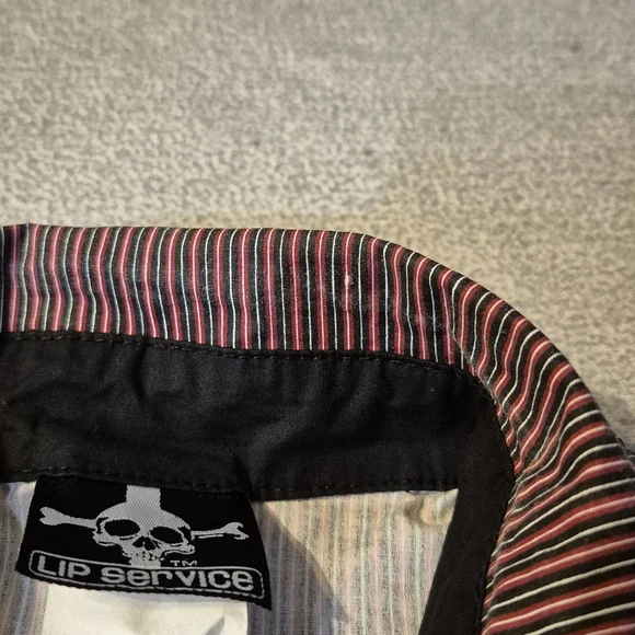 Vintage Men's LIP SERVICE Striped Button Down Shirt sz M Zippers Punk Goth Slim, - Picture 10 of 11